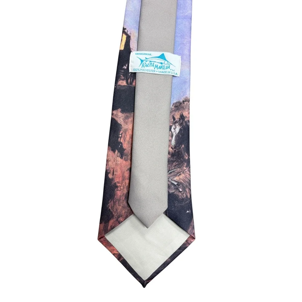 Vintage Ralph Marlin Old Stage Coach Frederic Remington Western Art Tie 1989